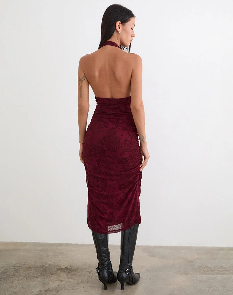Robe Kamau en flocage compact à motif cachemire couleur vin