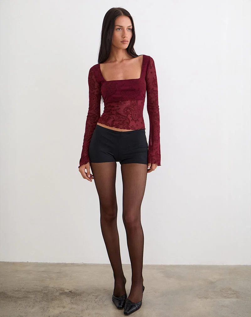Haut Nafre en flocage compact à motif cachemire couleur vin