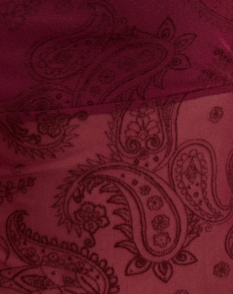 Haut Nafre en flocage compact à motif cachemire couleur vin