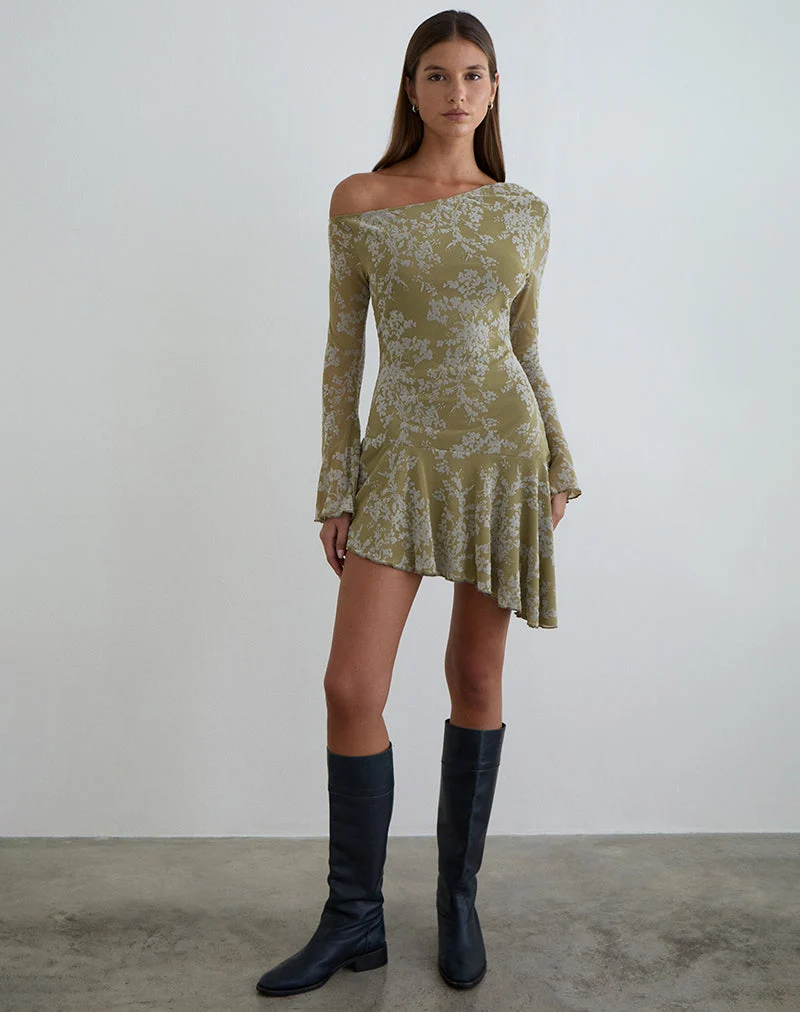 Mini-robe Ruhato couleur mousse pétale olive