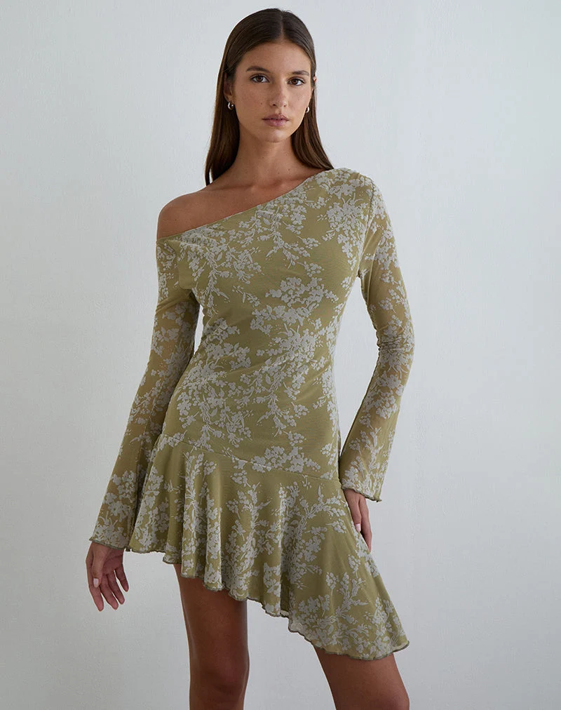 Mini-robe Ruhato couleur mousse pétale olive