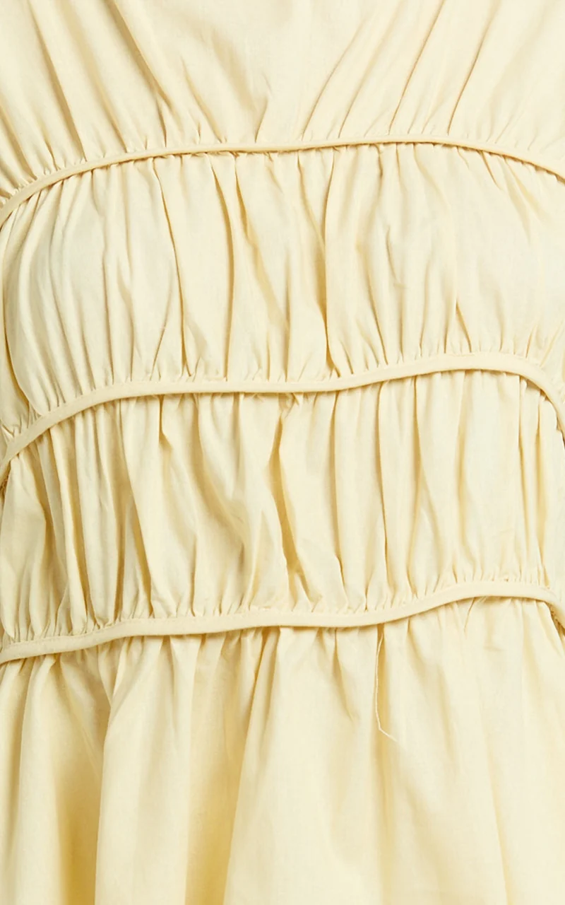 Auric Two Piece Set - Ruched Detail Top and Wide Leg Pants Set in Lemon