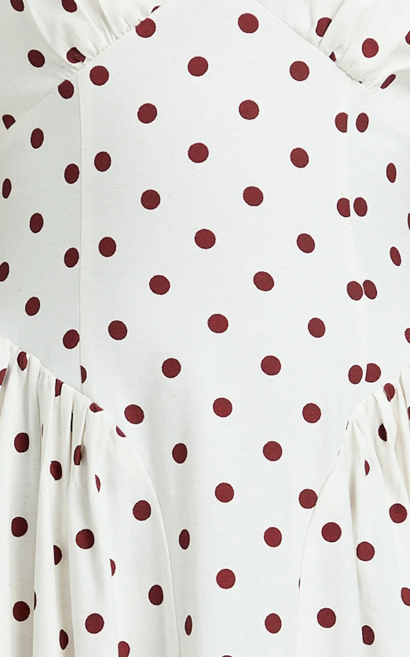 Athena Midi Dress - Halter Drop Waist Dress in Red Polka Dot
