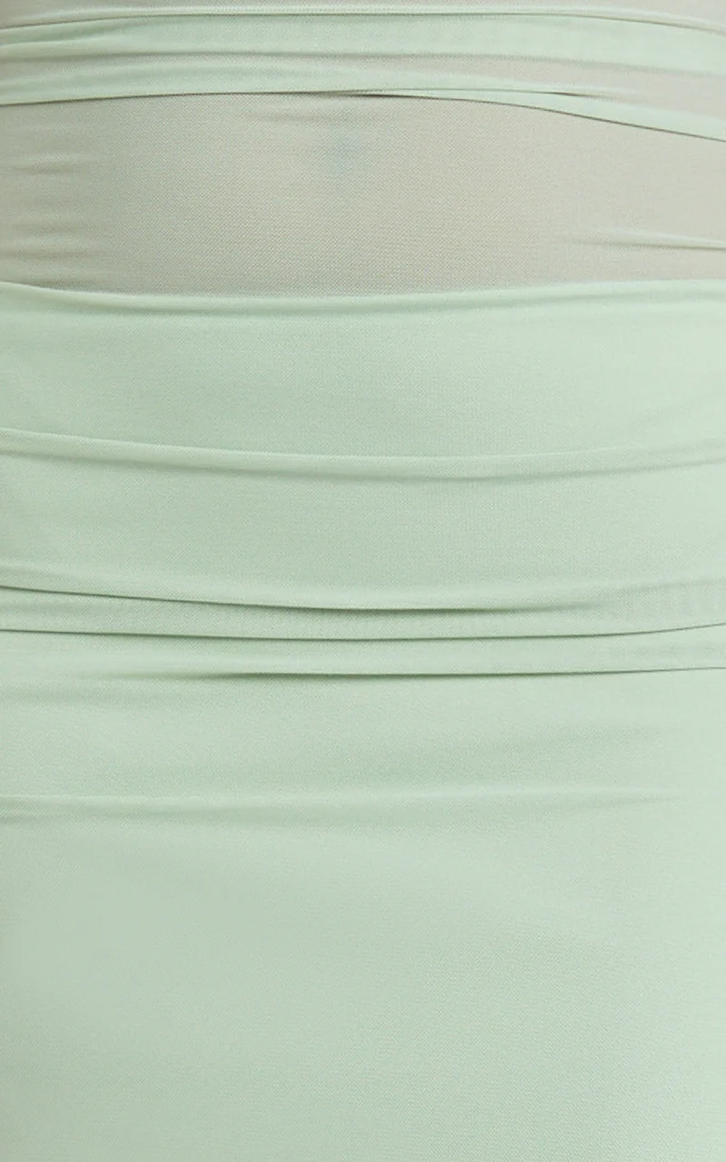 Almarie Midi Dress - Halter Neck Mesh Dress in Sage