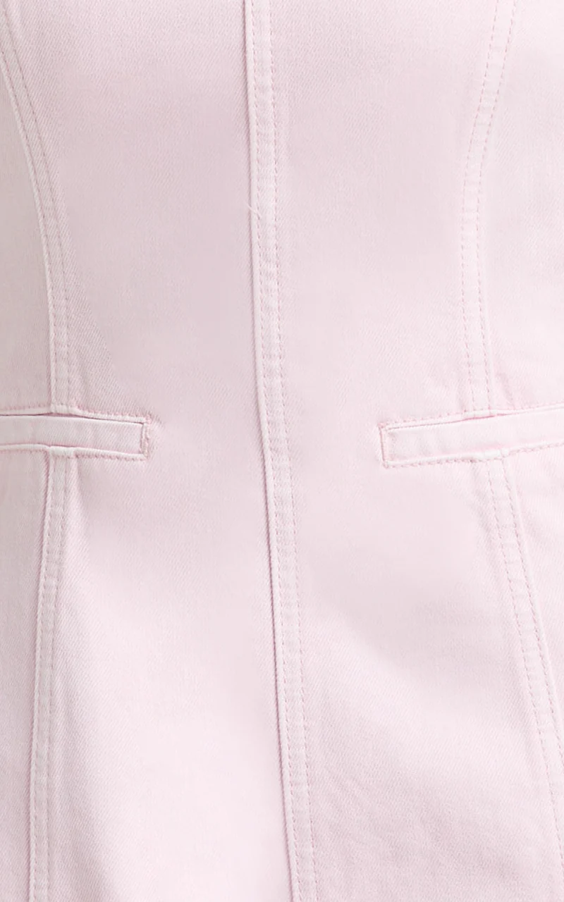 Olenna Mini Dress - High Neck Fitted Denim Dress in Pink