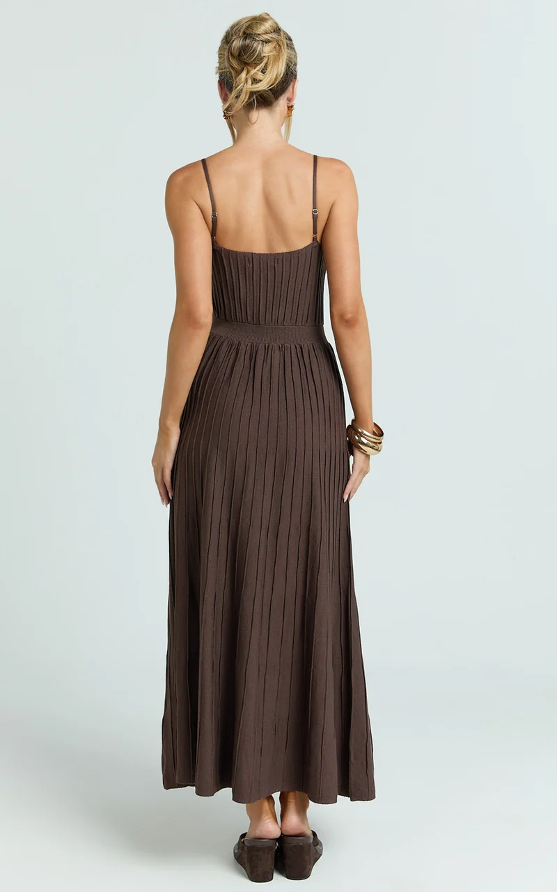 Donissa Midi Dress - Panelled Knit Dress in Chocolate