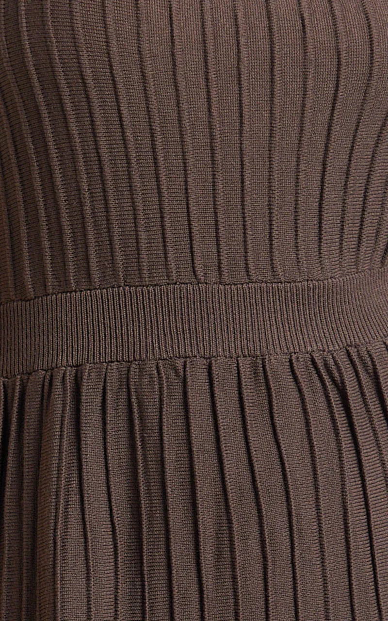 Donissa Midi Dress - Panelled Knit Dress in Chocolate