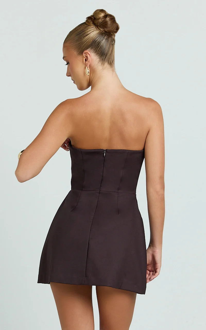Benson Playsuit - Strapless Fit and Flare Playsuit in Chocolate