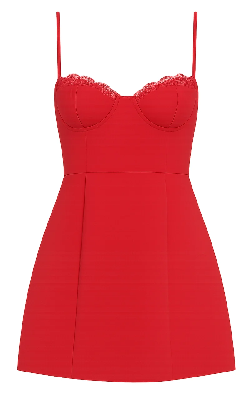 Benson Mini Dress - Sweetheart Fit And Flare Tulip Dress in Red