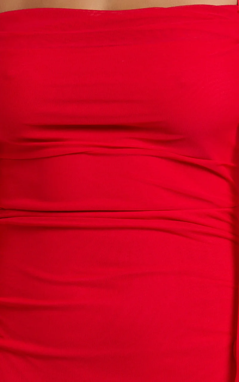Rosha Midi Dress - Ruffle Strap Dress in Red