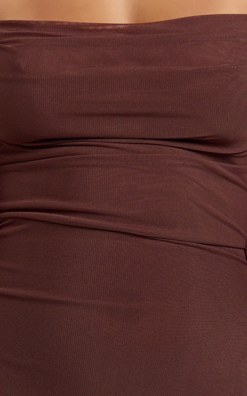 Rosha Midi Dress - Ruffle Strap Dress in Chocolate