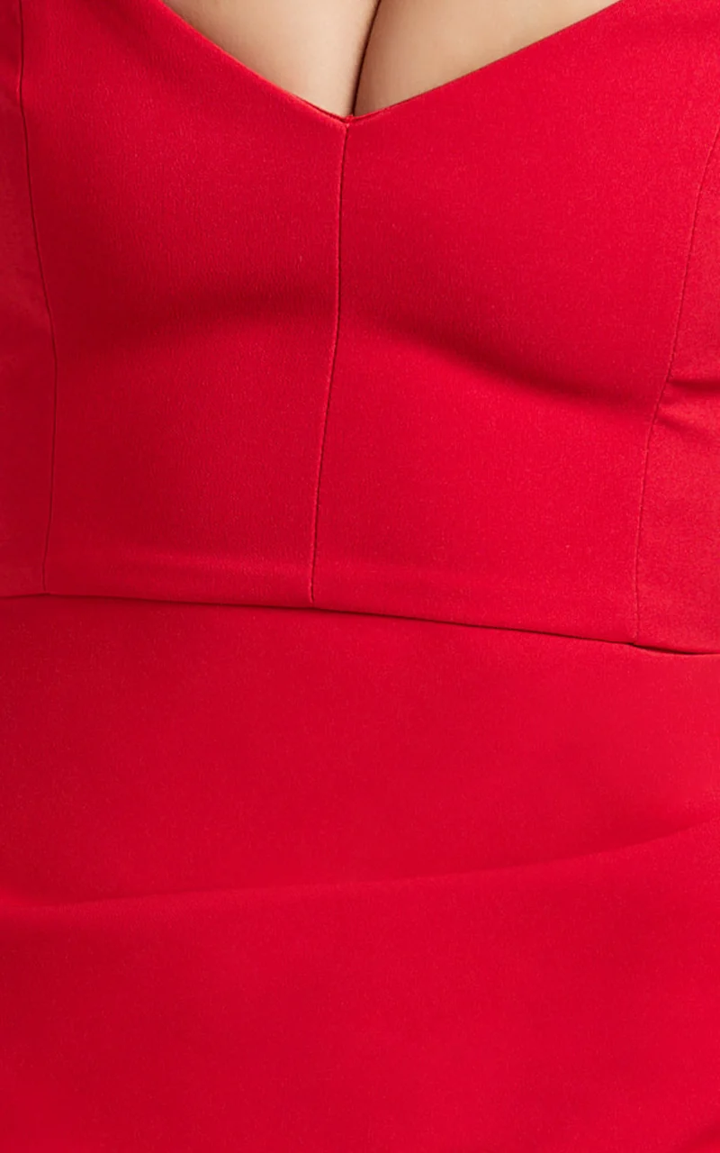 Veronika Mini Dress - Off Shoulder Plunge Fit And Flare Dress in Red
