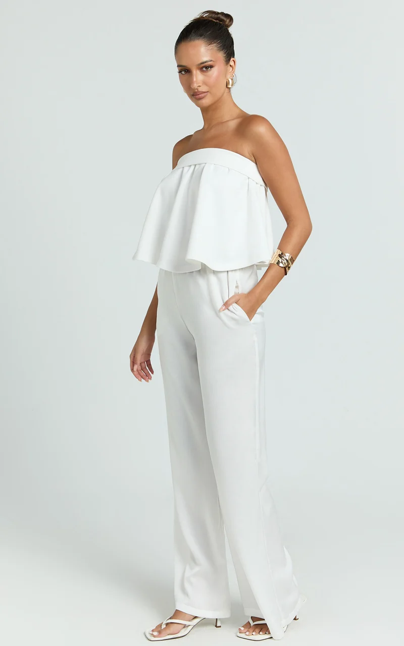 Imara Top - Strapless Peplum Top in Off White