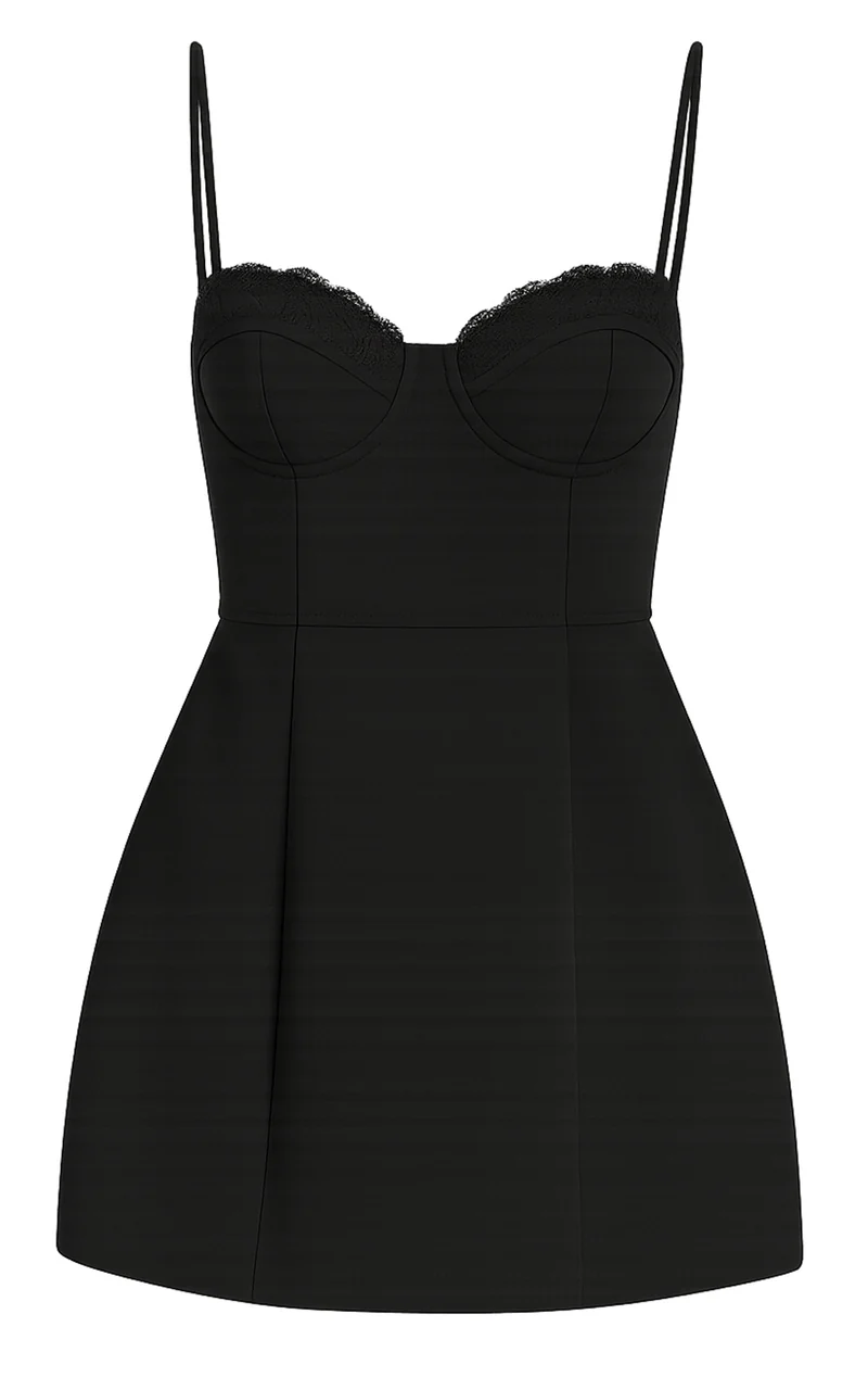 Benson Mini Dress - Sweetheart Fit And Flare Tulip Dress in Black