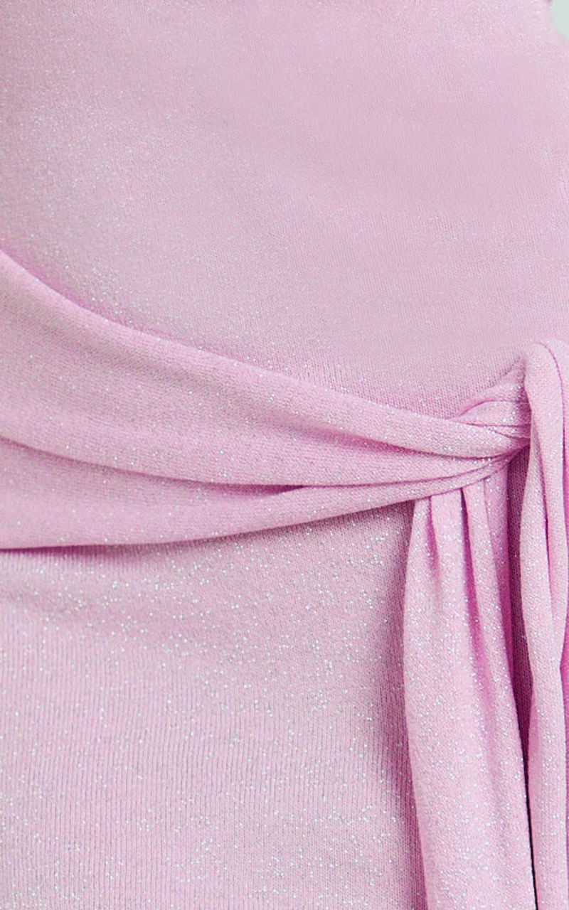 Berkley Maxi Dress - Knit Turtle Neck Tie Waist Dress in Pink