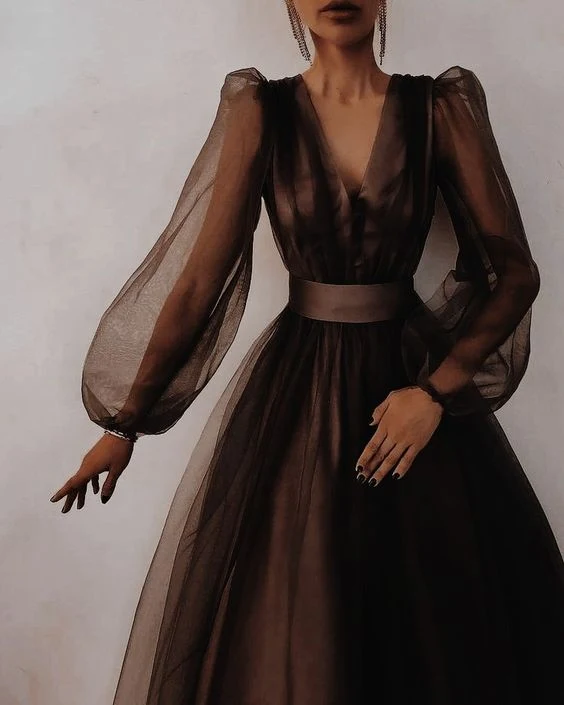 Robe de bal simple et tendance, robe de soirée à manches bouffantes