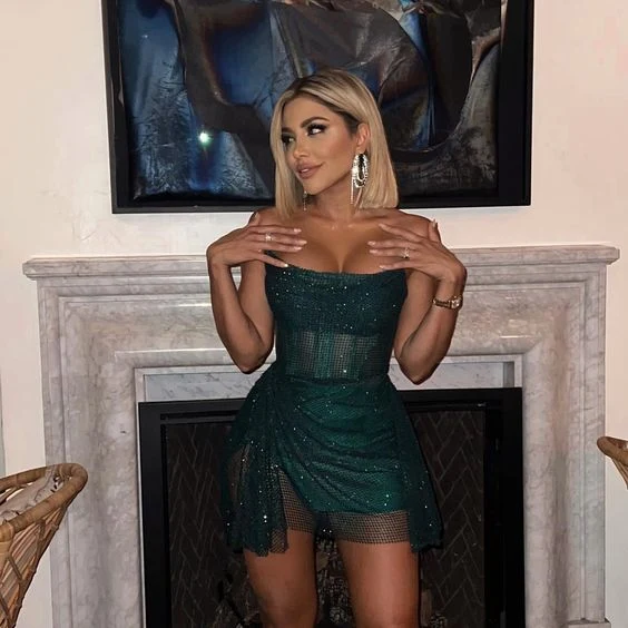 Superbe robe de soirée courte verte pour femme