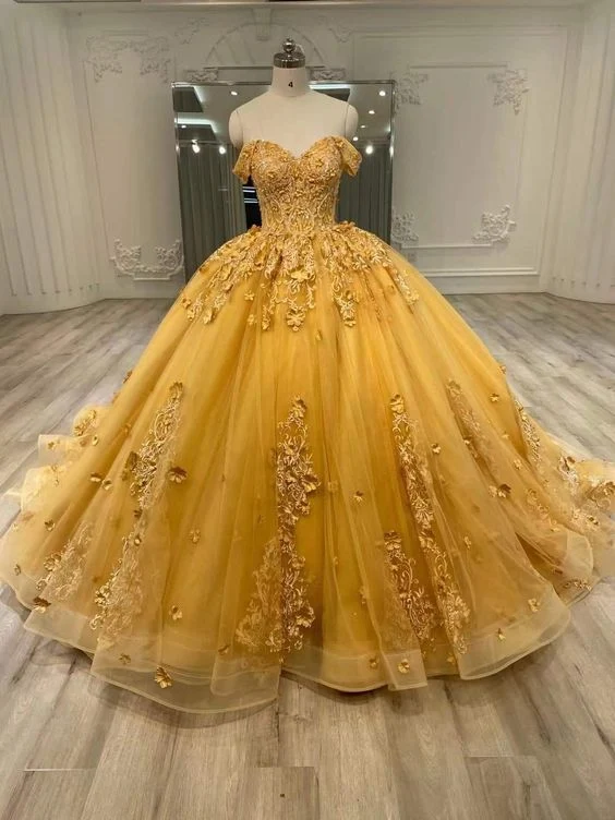 Robes de bal Quinceanera jaunes à décolleté en cœur pour femmes