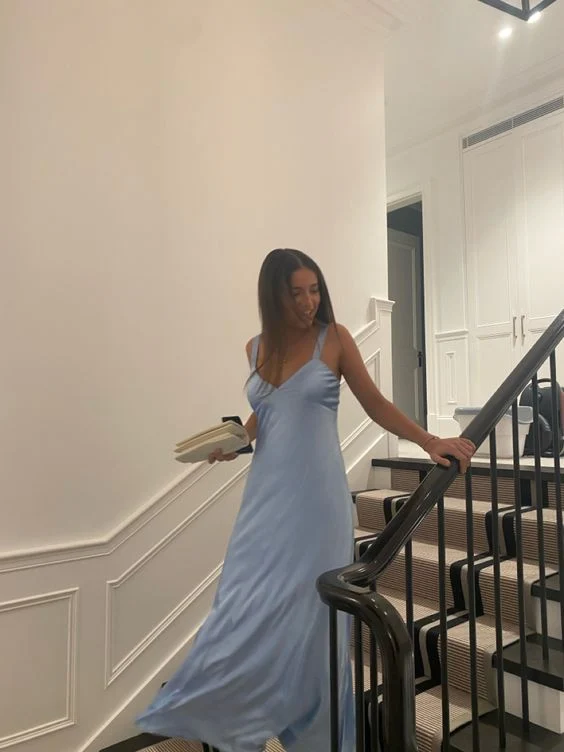 Robe de soirée longue bleu clair sexy pour femme