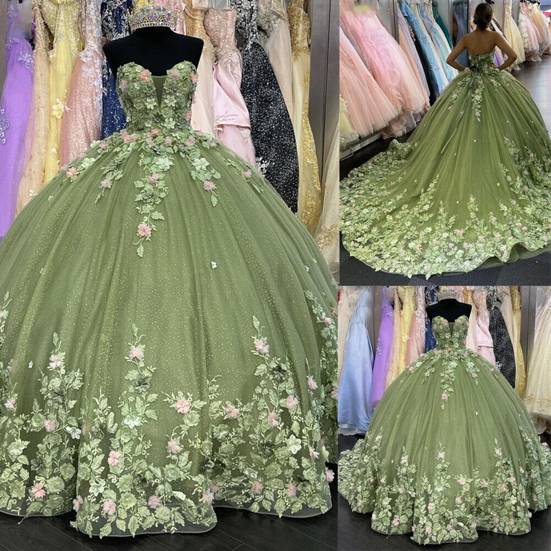 Robe de bal Quinceanera Sweet 16 en dentelle et fleurs