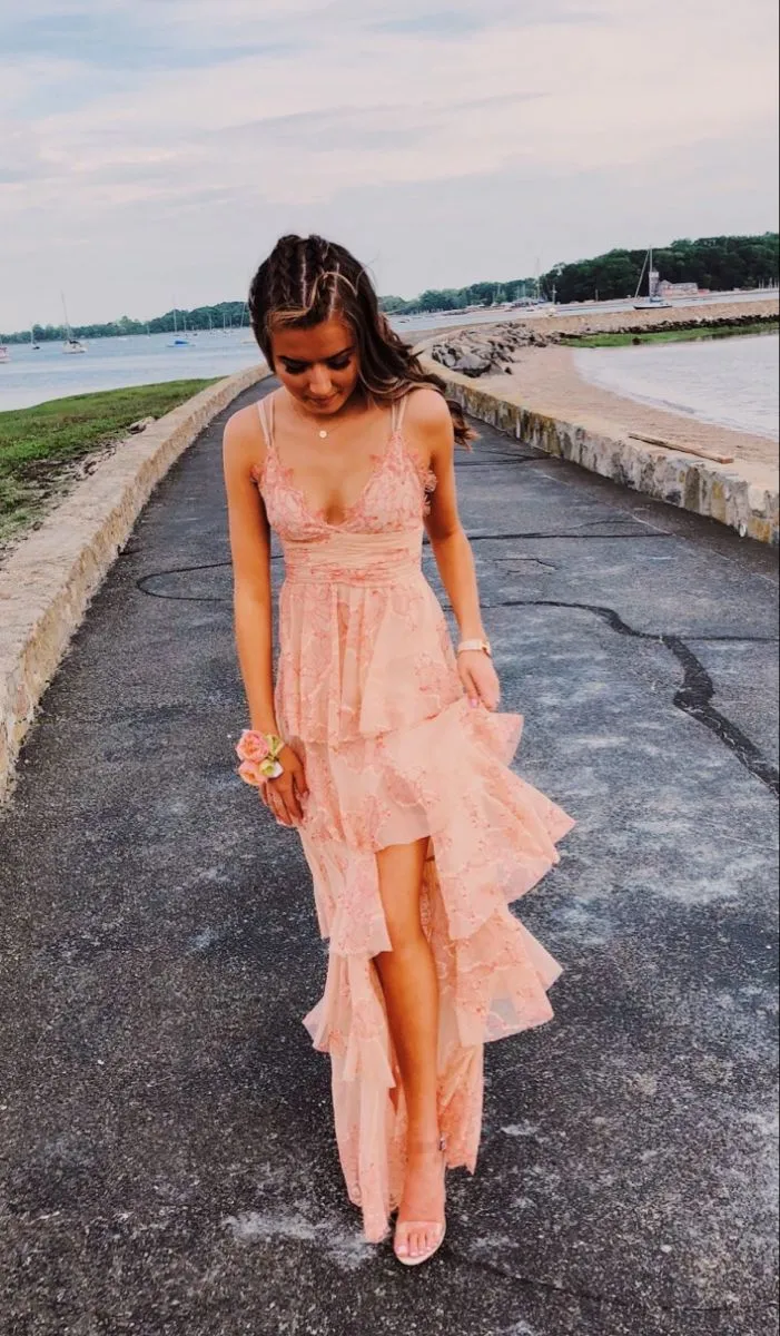 Robe de soirée longue rose blush, robe de soirée formelle