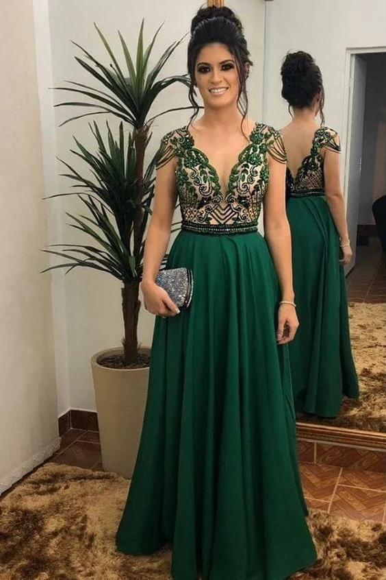 Superbe robe de soirée longue verte pour femme