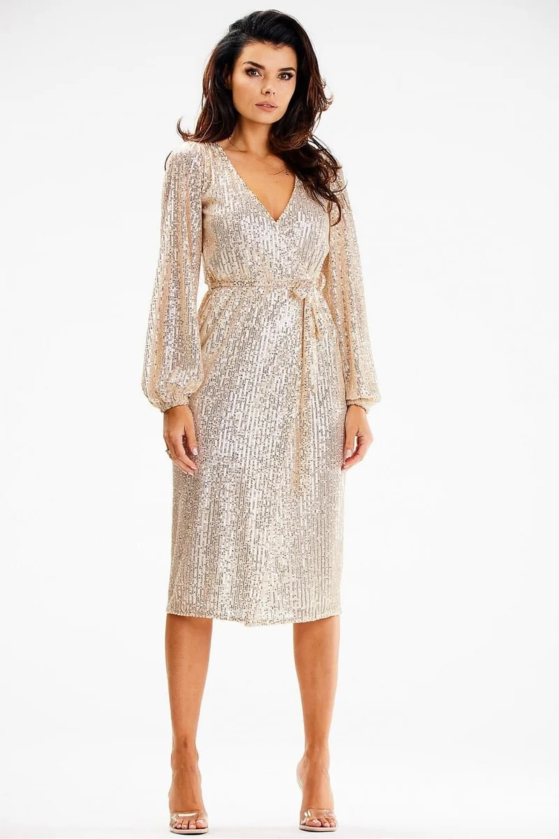 Robe portefeuille à paillettes manche longue