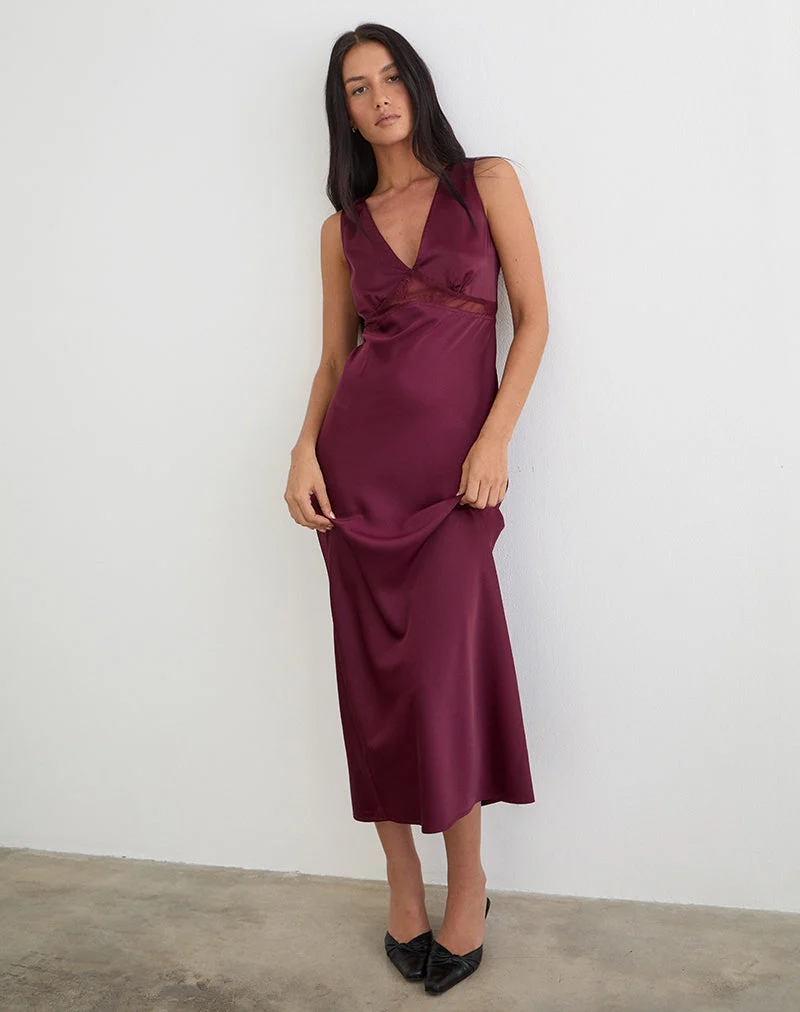 Robe longue Zarita en satin couleur Zinfandel