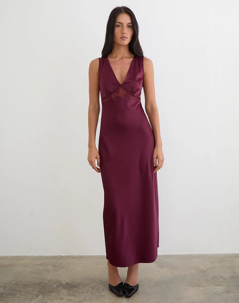 Robe longue Zarita en satin couleur Zinfandel