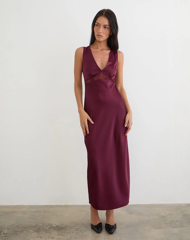 Robe longue Zarita en satin couleur Zinfandel