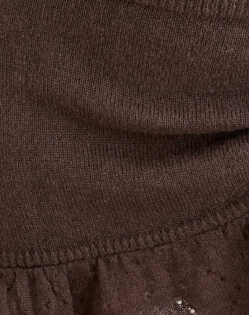 Mini-jupe Rimona en tricot marron avec ourlet à volants