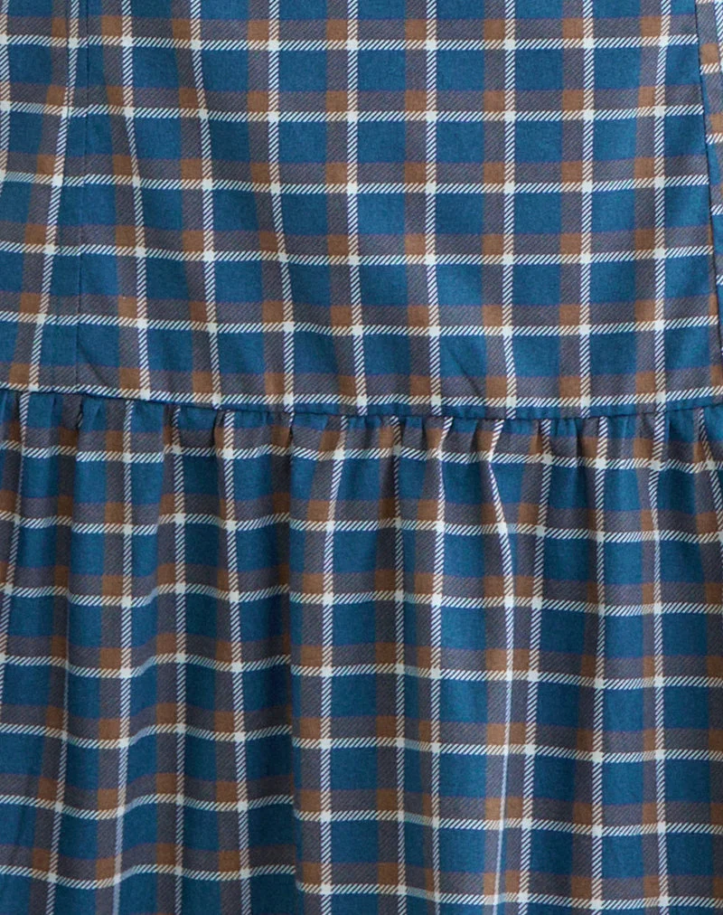 Mini-robe à col licou Panja en tartan bleu moyen