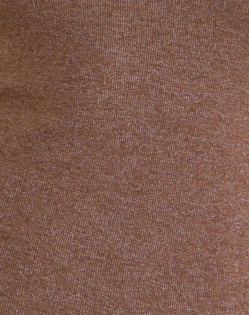 Haut Satuna avec perles en maille brillante marron