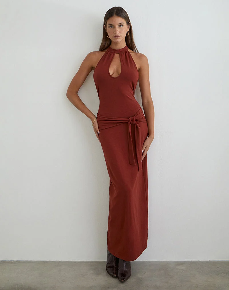 Robe longue Viorela en jersey couleur brique cuite