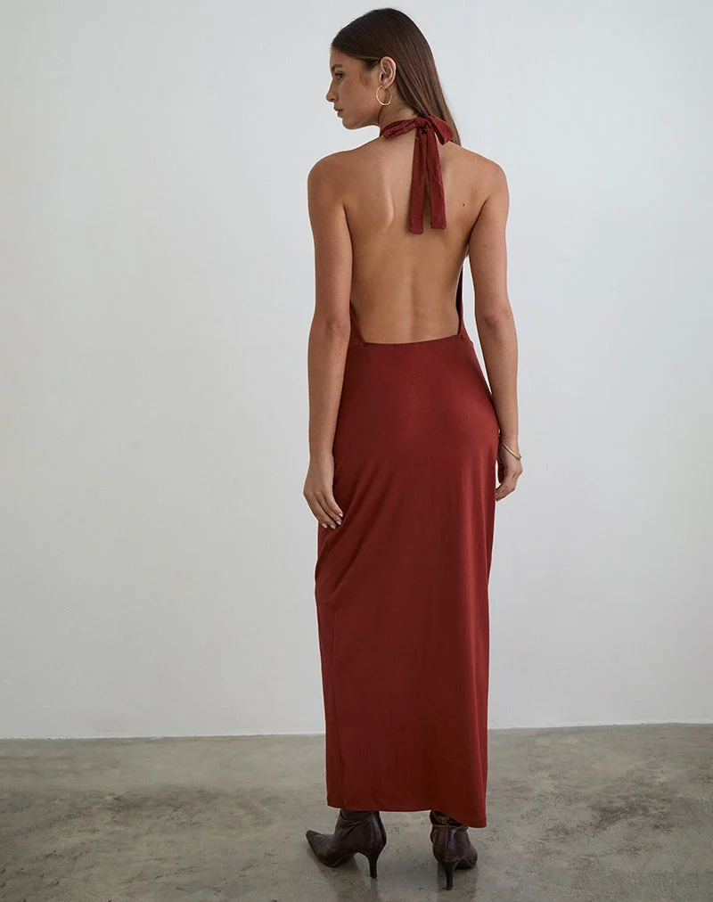 Robe longue Viorela en jersey couleur brique cuite