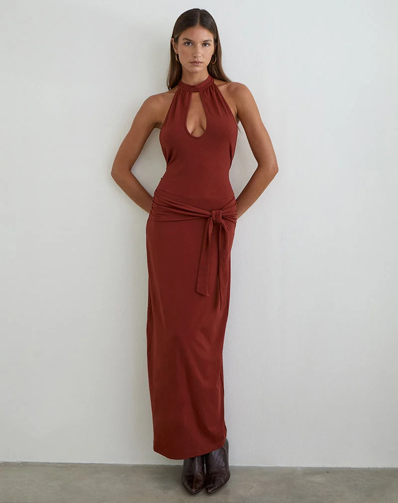 Robe longue Viorela en jersey couleur brique cuite