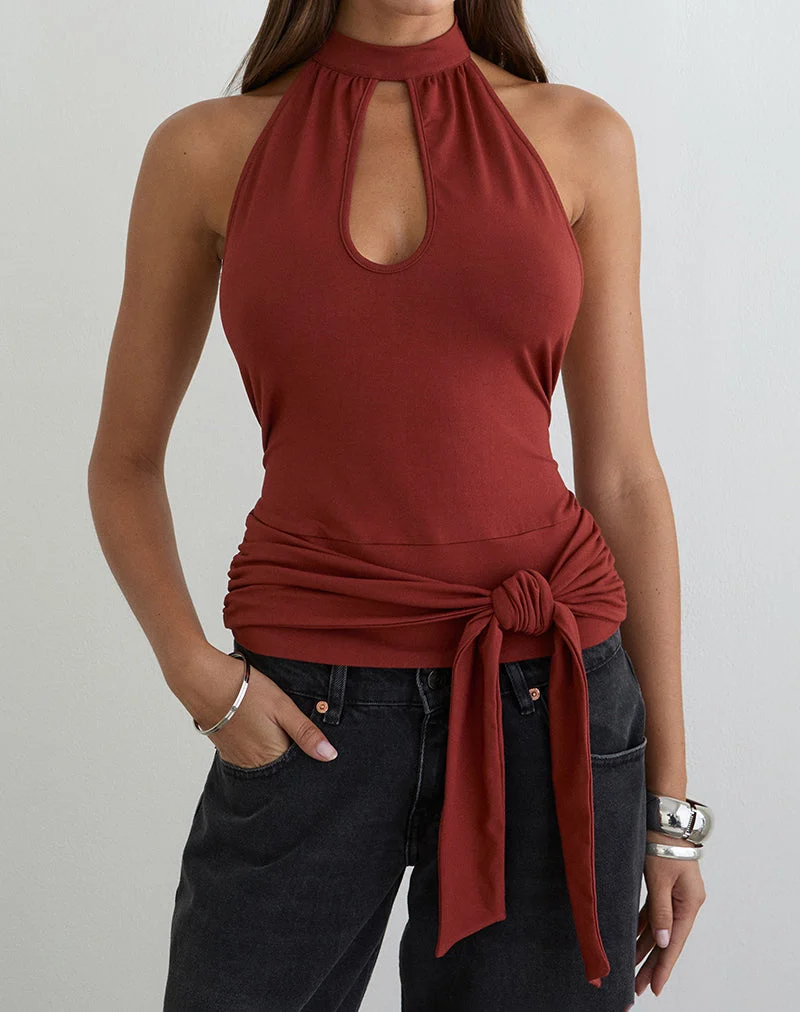 Haut Verbina Keyhole en jersey couleur brique cuite
