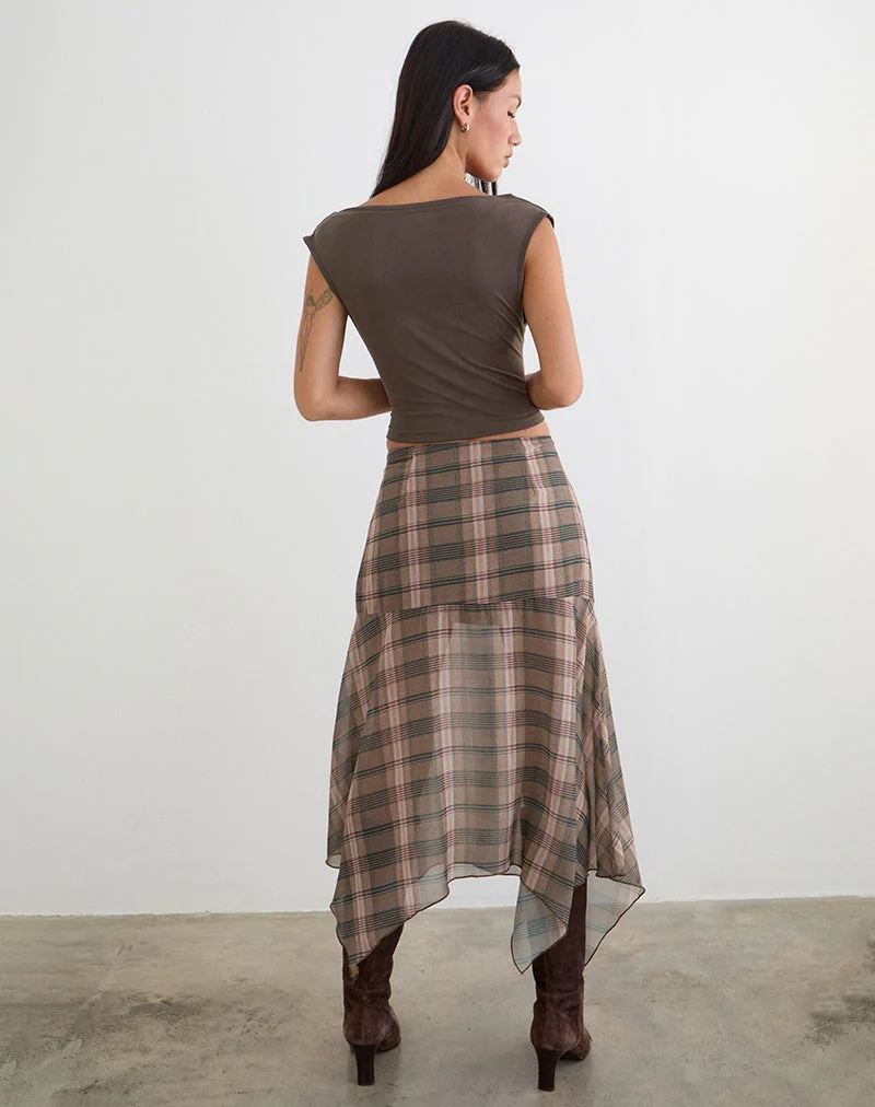 Jupe midi Sedra à carreaux flous marron et rose