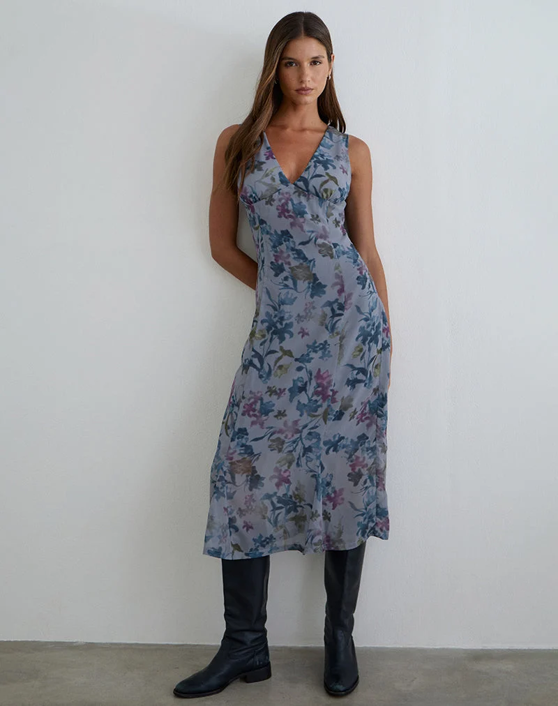 Robe midi Olydia en mousseline bleu lilas