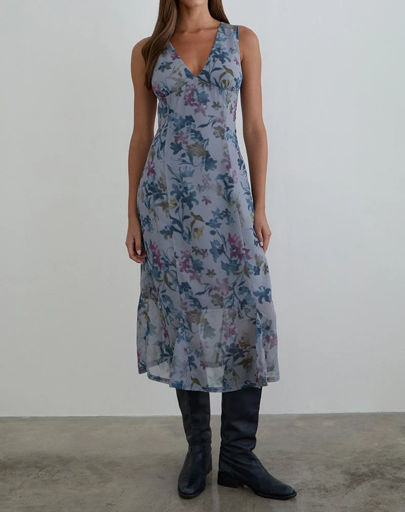 Robe midi Olydia en mousseline bleu lilas
