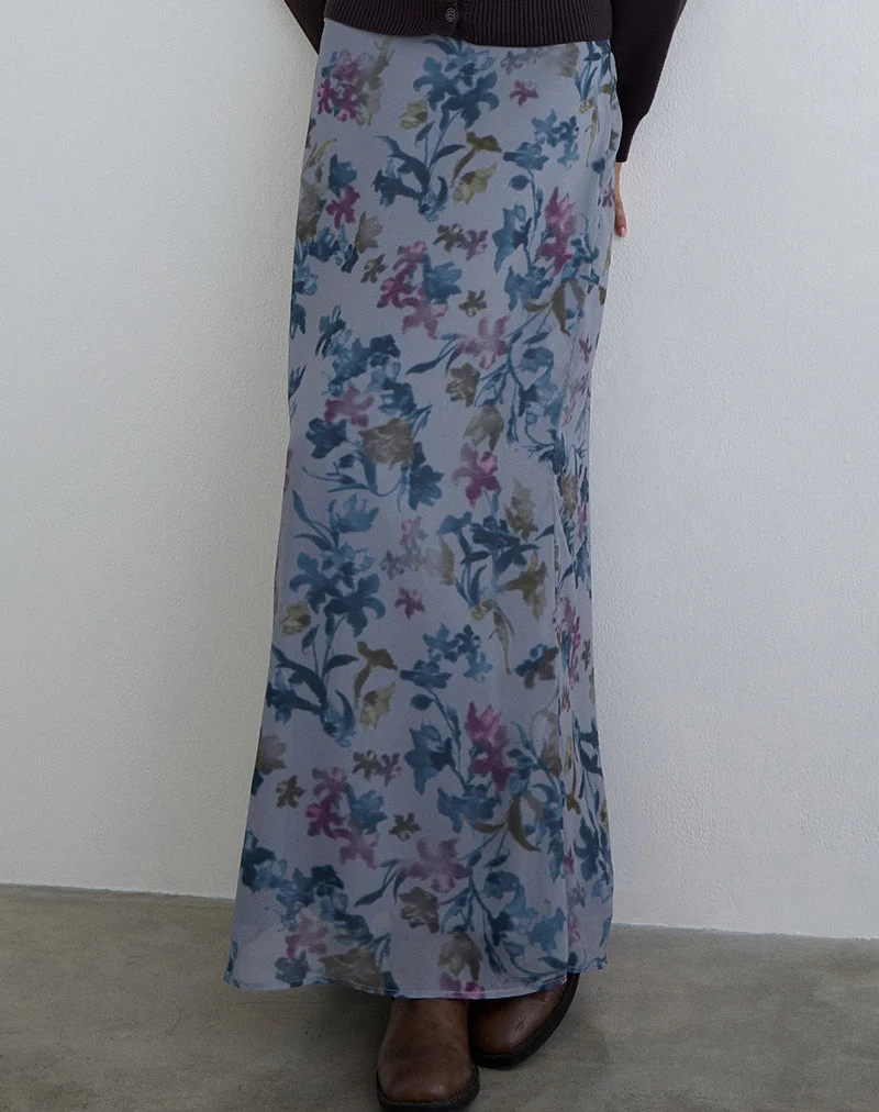 Jupe longue Lurina en mousseline bleu lilas