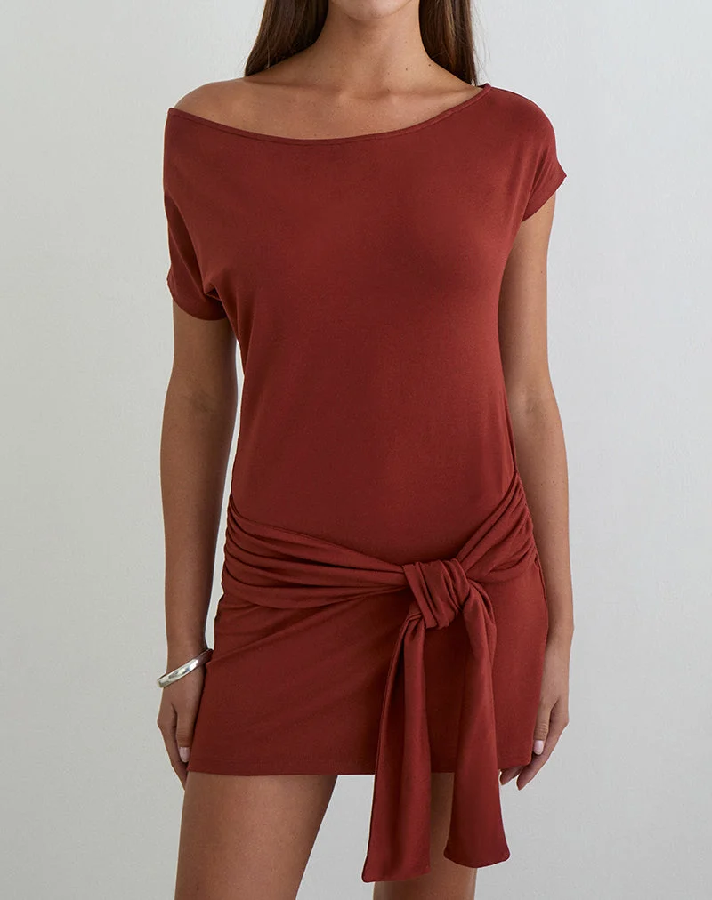 Mini-robe Genya en jersey couleur brique cuite