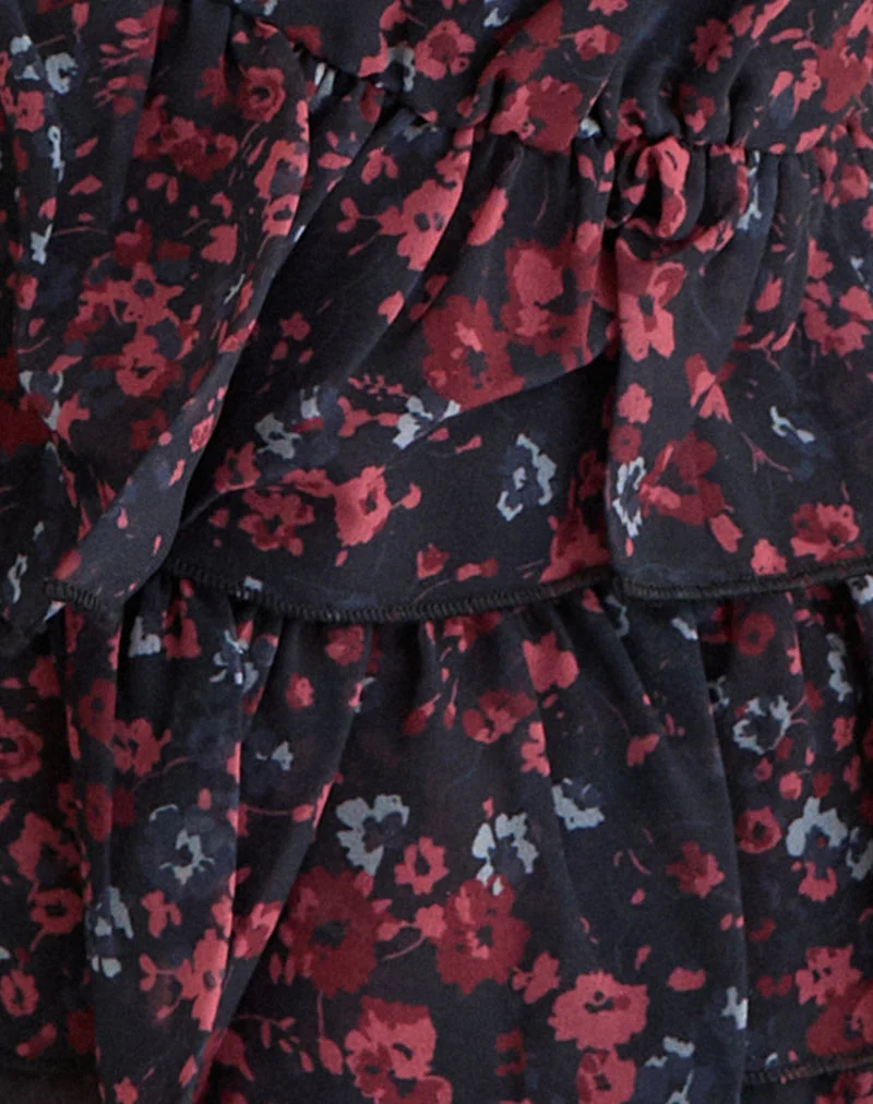 Débardeur Gendhis en mousseline à motif floral dispersé noir et rouge