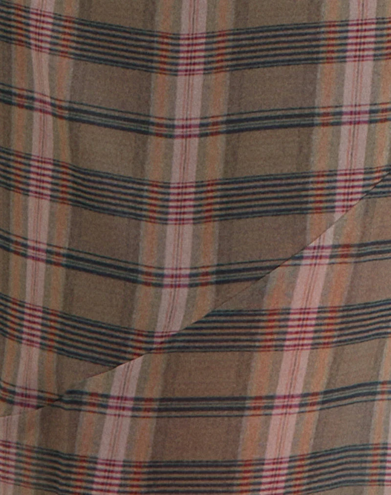 Robe longue Elska à carreaux flous marron et rose