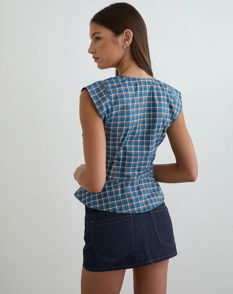 Blouse Devlon en tartan bleu moyen