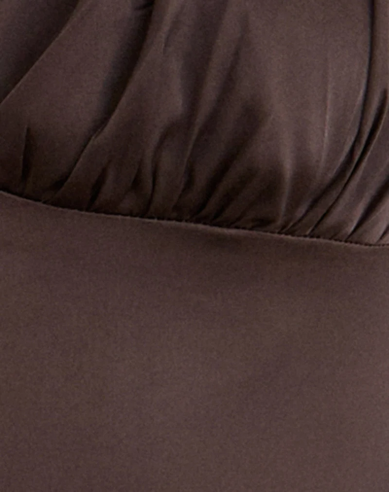 Haut Amuri à col en V en satin marron foncé