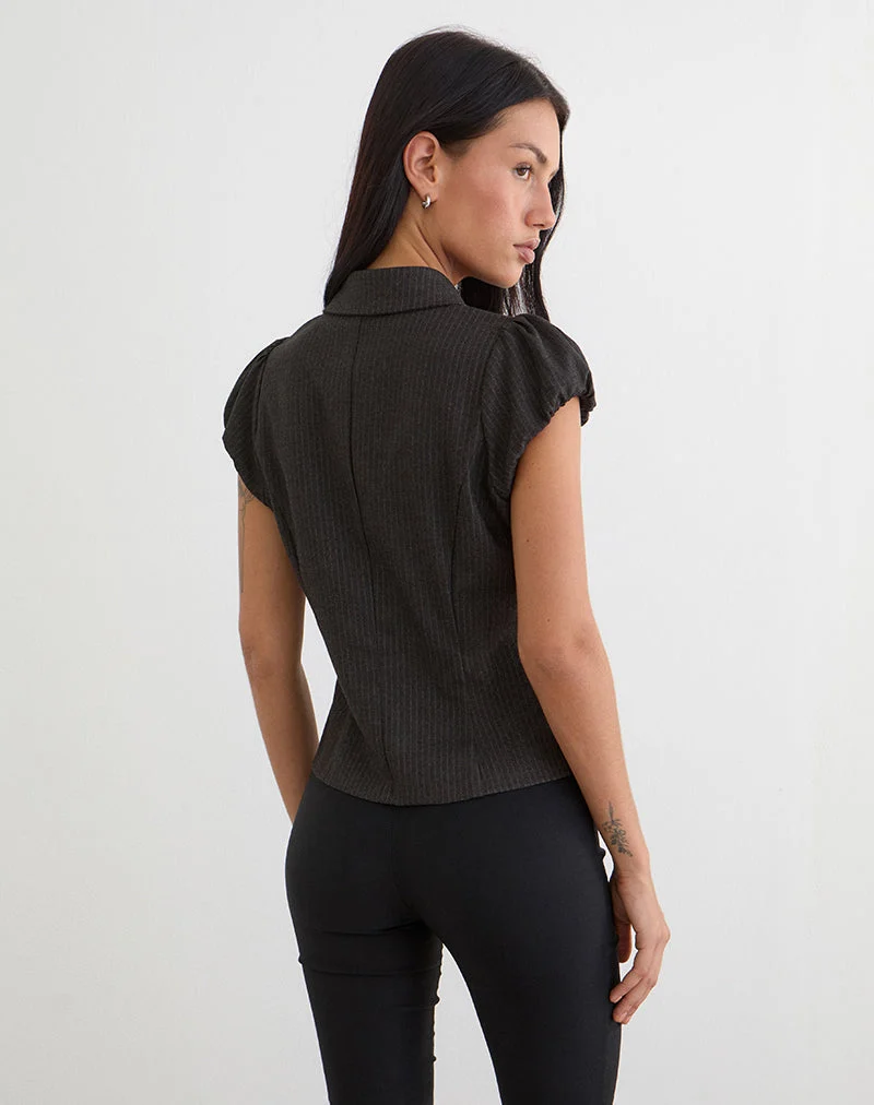 Chemise asymétrique Telese à fines rayures gris foncé