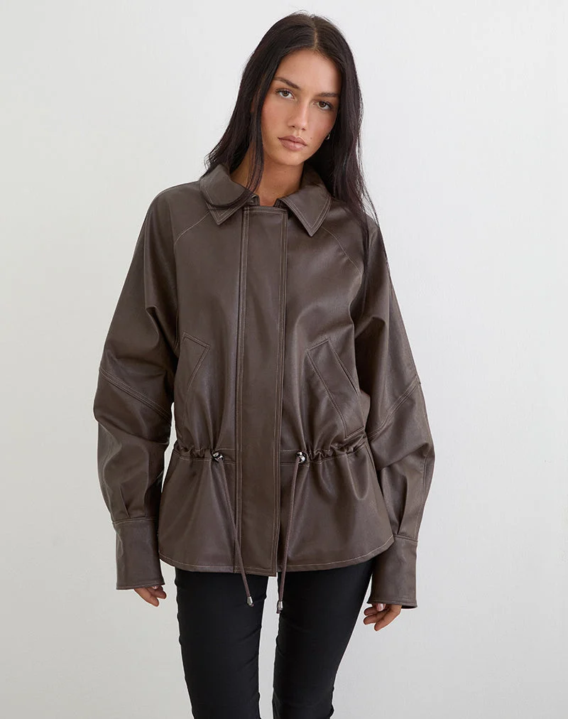 Veste Jannik en PU marron foncé