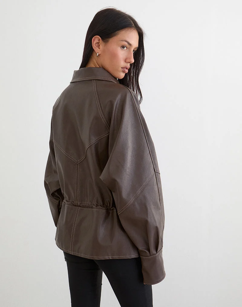 Veste Jannik en PU marron foncé