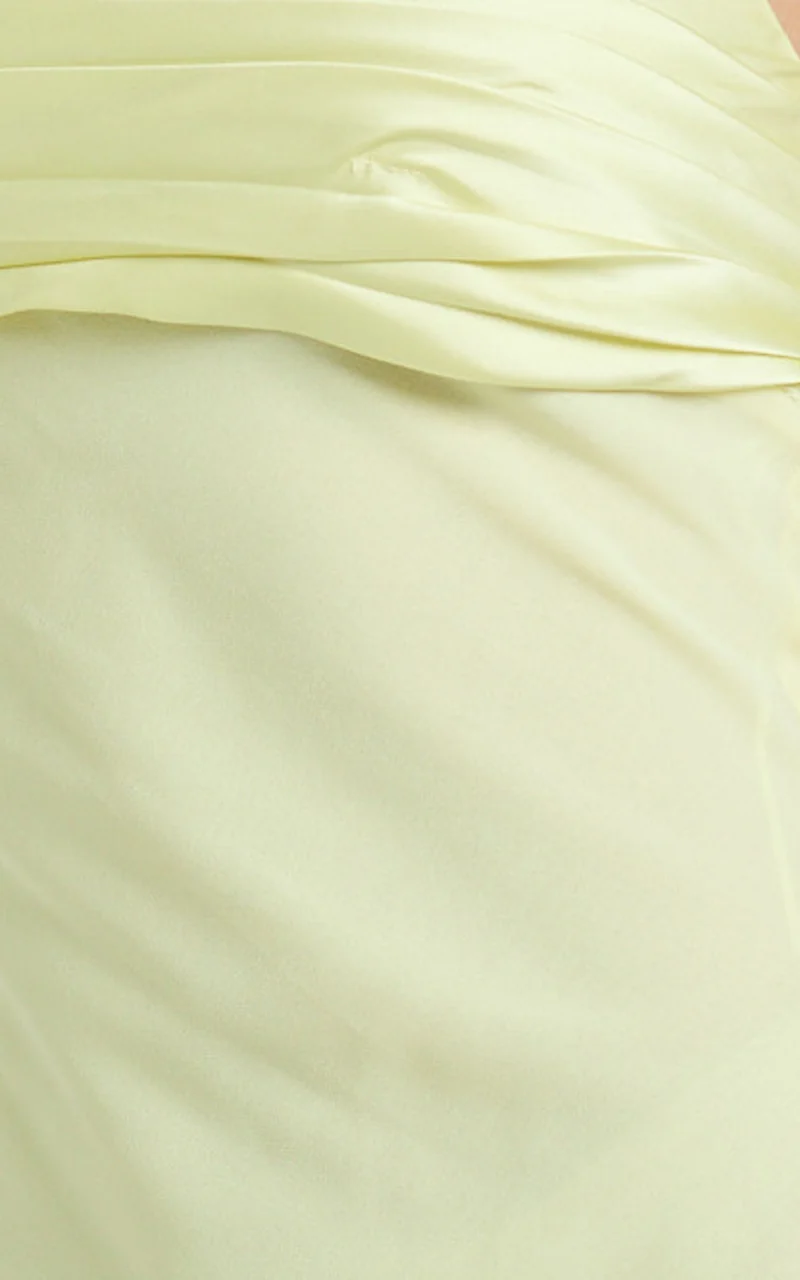 Sonya Maxi Dress - Cowl Neck Asymmetric Fit And Flare Dress in Lemon